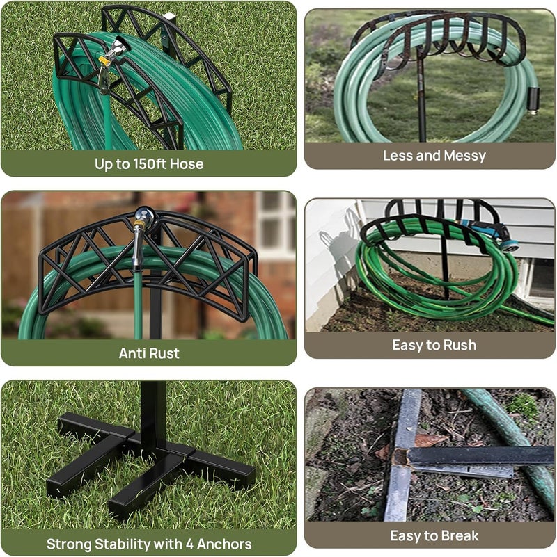 Winpull Garden Hose Holder Detachable Heavy Duty Metal Water Hose Hanger, Freestanding Hose Storage Stand Rack for Outside (Black) - Image 5